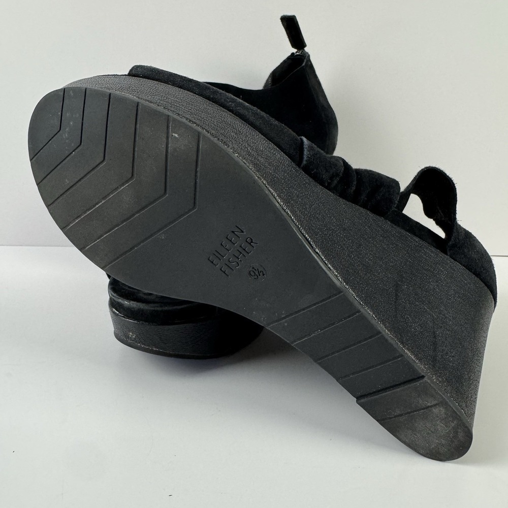 Eileen Fisher Women's Black Suede Wedge Sandals Shoes‎ Heels Sz 9.5 - Picture 5 of 5